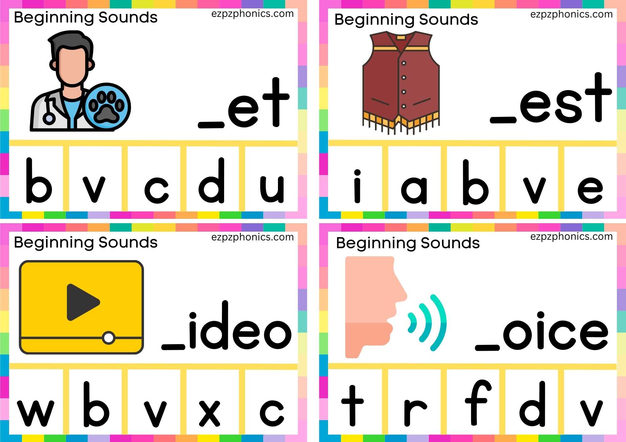 10 V Beginning Sound Clip Cards